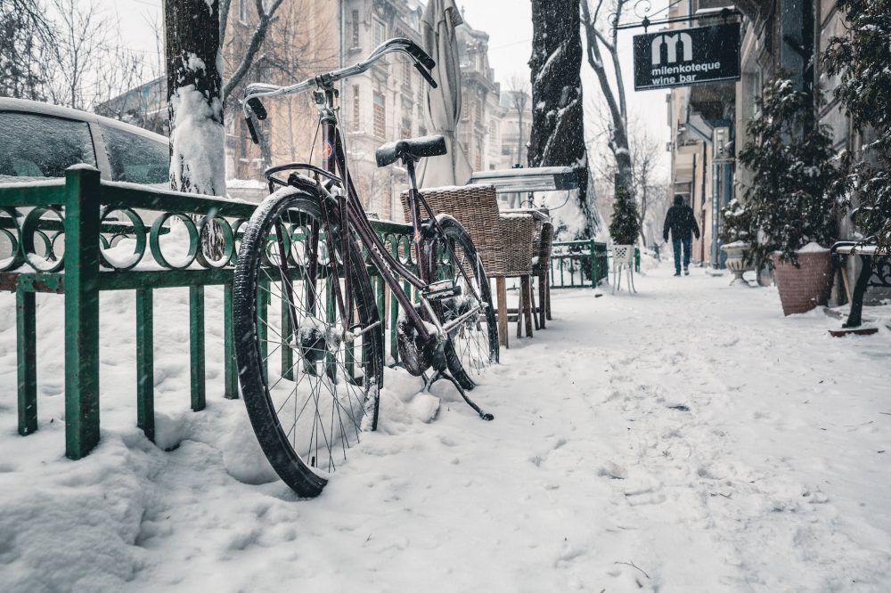 bicycle on snow covered street